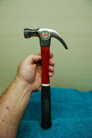 Vintage Plumb Tool 16 Oz Claw Hammer Nos Permabond Pat Sticker Fiberglass Handle