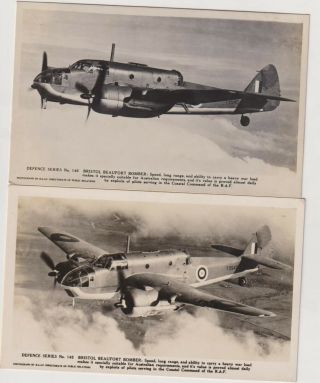Vintage Postcard 2x Australian Defence Series Beaufort Bombers 1940s