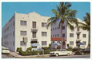 Miami Beach Fl Roosevelt Motel & Apartments Old Cars Postcard - Florida