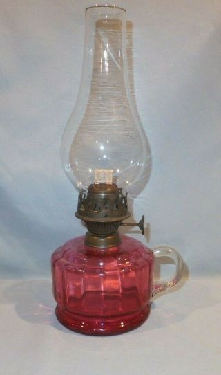 Antique Victorian 1880 - 1900 Cranberry Finger Oil Lamp