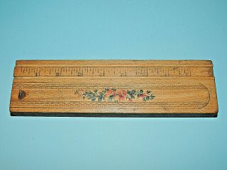 Antique Vintage Wooden Germany Made Childs Pencil Box With 8 " Attached Ruler