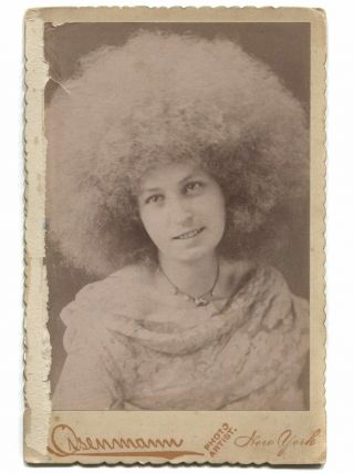 Antique Cabinet Card Photograph Of 20 Y/o Grecian Beauty Olga With Large Afro