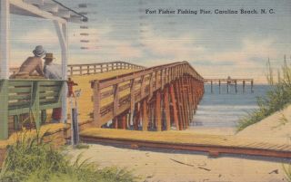 Fort Fisher Nc Fishing Pier 1943 Vtg Nr Kure Beach North Carolina E179