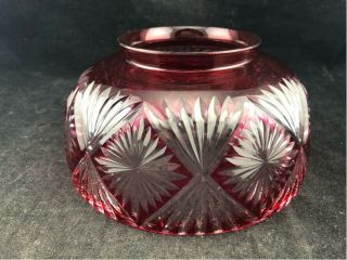 Antique Bohemian Czech Ruby Cranberry Red Cut To Clear Lamp Shade 7 1/2 "