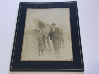 Antique Cabinet Card Photograph Man Young Girl Horse Outdoor Farm Barn