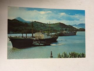 Vintage Postcard,  Cargo Vessels,  Panama Canal,  1975,  Postmark And Stamp
