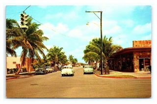 Vintage Postcard Business Street Scene Naples On The Gulf Florida J13