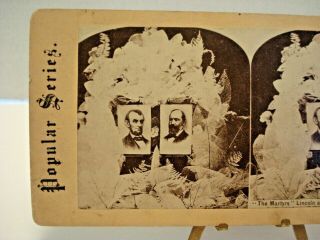 Antique Abraham Lincoln Garfield Memorial Martyrs Stereoview Card Real Photo