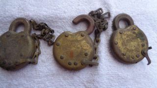 3 Vintage Smith & Egge Giant Padlock Brass W/ Chain No Key Bridgeport,  Ct