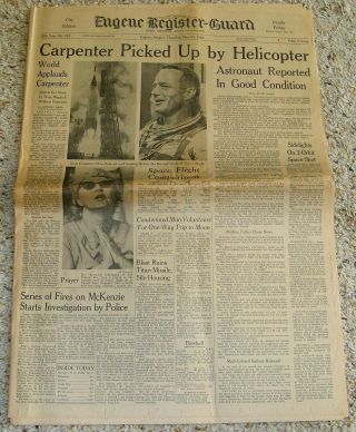 Scott Carpenter 1962 Mercury - Atlas Space Flight Newspaper Nasa Orbit