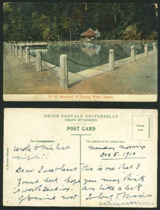 Penang Reservoir Of Penang Water Supply Pavilion 1910 Old Colour Postcard Malaya