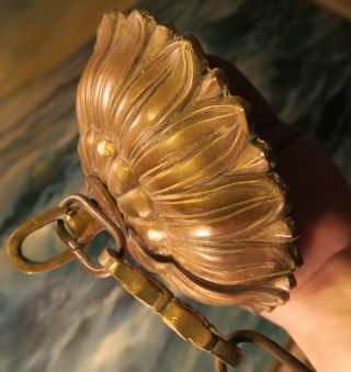 Antique Brass Bronze Lotus design cap canopy FRENCH lamp chandelier part Vintage 2
