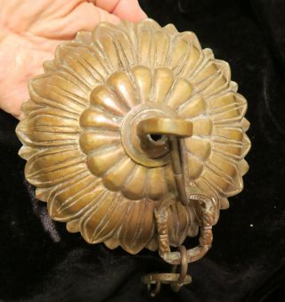 Antique Brass Bronze Lotus design cap canopy FRENCH lamp chandelier part Vintage 4