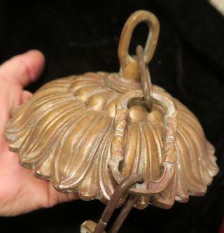 Antique Brass Bronze Lotus design cap canopy FRENCH lamp chandelier part Vintage 5