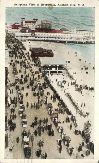 Aeroplane View Boardwalk 1920 Postcard Atlantic City Jersey