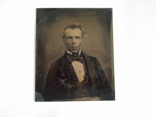 Antique Vintage Tintype Photo Of Man In Suit With Bow Tie