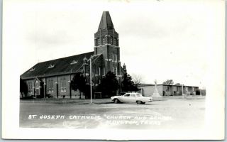 Moulton,  Texas Rppc Photo Postcard " St.  Joseph Catholic Church & School " C1960s