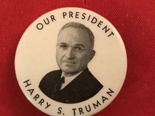 1 1/2” Political Pinback Harry Truman Button 1948 Dewey Campaign Pin Advertising