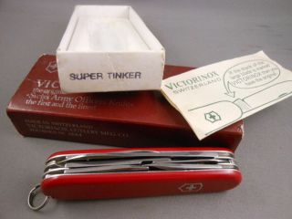 Vtg Victorinox Tinker Red Swiss Army Pocket Knife In Rare Box W/ Paper