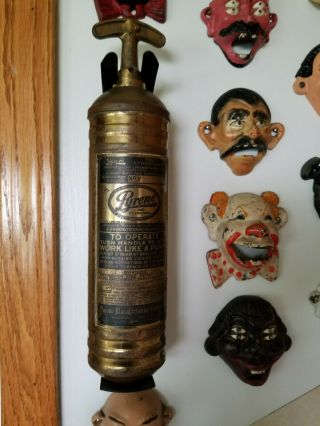 Pyrene Brass Antique Hand Pump Fire Extinguisher 1 Quart With Wall Mount