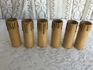 3 1/8 " Vintage Tan Wooden Candles Chandelier Socket Covers Set Of 6