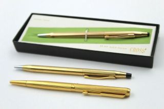 Set Of 3 Yellow Gold Filled Cross & Parker Ballpoint Pens 6254