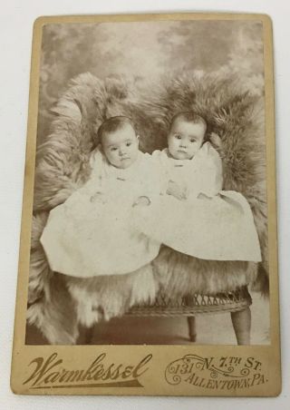 Vintage Antique Sepia Photo Twin Babies Girls In Dresses Warmkessel Allentown