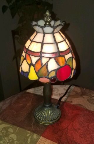 Charming Vintage Small Colorful Stained Leaded Art Glass Boudoir Lamp 12 "