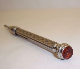 Vintage/antique Slide Propelling Pencil With Garnet Red End Seal Jewel Art Deco