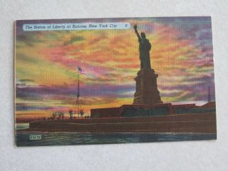 C432 Vintage Postcard Statue Of Liberty At Sunrise York City Ny