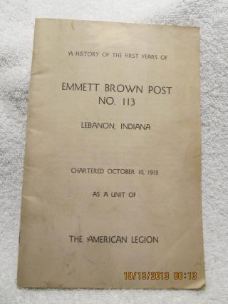1930s Book Early History Of American Legion Emmett Brown Post No.  113 Lebanon In