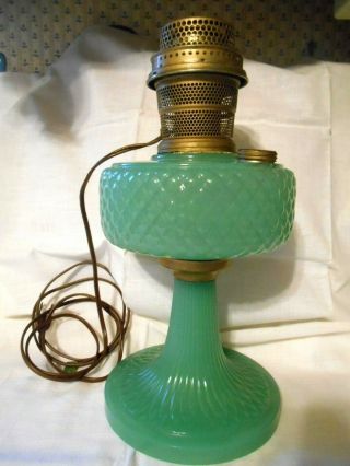 Aladdin Green Moonstone Diamond Quilt Cathedral Lamp Base Nu - Type Model B Exc