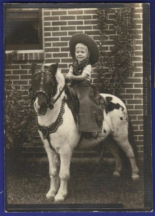 Vintage Photograph of Young Boy on horseback in Cowboy Hat Chaps Bandanna 2