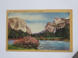 Entrance To Yosemite Valley In California Vintage Linen Postcard