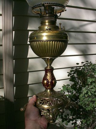 OLD ORNATE 1890 B&H BRADLEY & HUBBARD VICTORIAN ANTIQUE TABLE OIL LAMP 4