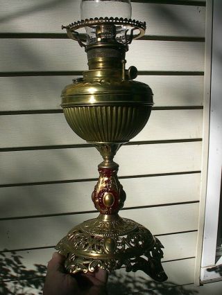 OLD ORNATE 1890 B&H BRADLEY & HUBBARD VICTORIAN ANTIQUE TABLE OIL LAMP 5