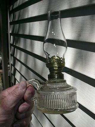OLD SMALL 1870s RIBBED PATTERN ANTIQUE MINIATURE FINGER OIL LAMP 2