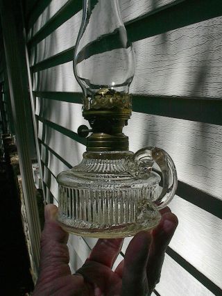 OLD SMALL 1870s RIBBED PATTERN ANTIQUE MINIATURE FINGER OIL LAMP 4