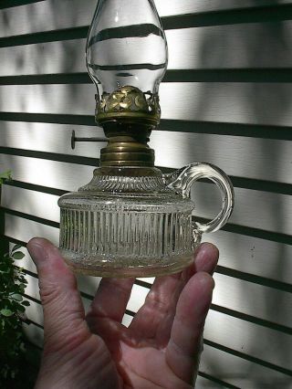 OLD SMALL 1870s RIBBED PATTERN ANTIQUE MINIATURE FINGER OIL LAMP 5