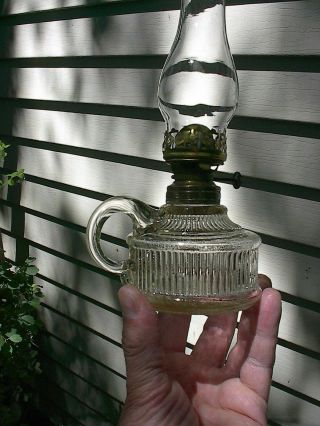 OLD SMALL 1870s RIBBED PATTERN ANTIQUE MINIATURE FINGER OIL LAMP 6