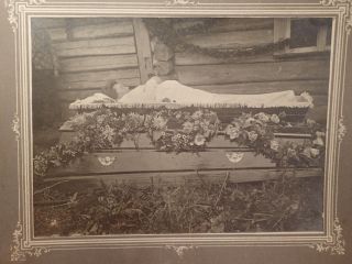 Early 1900 Dead Lady,  Open Coffin Post Mortem Orig.  Photo On Cardboard European