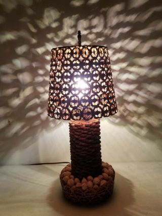 Fantastic Handmade Walnut Shell Folk Art Primitive Tramp Art Table Lamp