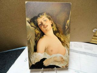 1910 Postcard Risque Semi Nude With Long Brown Hair Paris