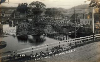 Enosburg Falls,  Vt Rppc Preparing To Dynamite The Covered Bridge 1915