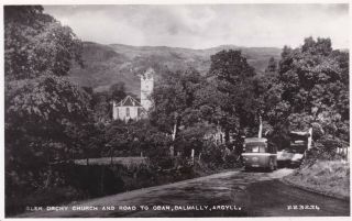 Dalmally,  Glen Orchy Church & Road To Oban,  Old Bus - Real Photo By Valentine 