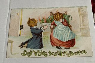Vintage Hofmann Halloween Postcard - Proposing Pumpkin People 2040