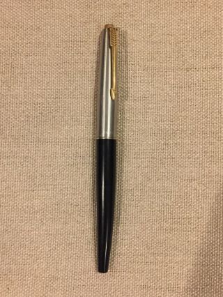Vtg Parker Classic 45 Fountain Pen Grey W/ Metal Chrome Cap Golden Arrow Black