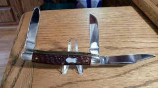 Vintage Kutmaster Utica,  Ny Usa 3 Blade Stockman Bone Handle Pocket Knife