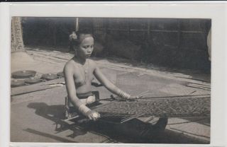 Malaysia Penang Ethnic Bare - Breasts Young Girl Carpet Weaver Rppc C1930/40s