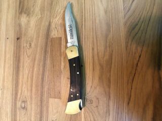 Buck 110 Knife Wood Handle Hoffritz Steel Blade W/ Leather Sheath